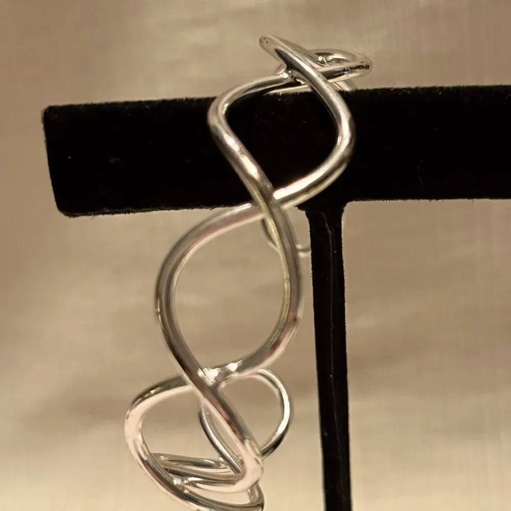 Silver-Tone Spiral Wave Design Cuff Bracelet Minimalist Simple